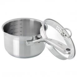 Chantal Induction 21 Steel 2.5-Quart Pour-Spout Saucepan W/ Strainer Glass Lid COOKWARE