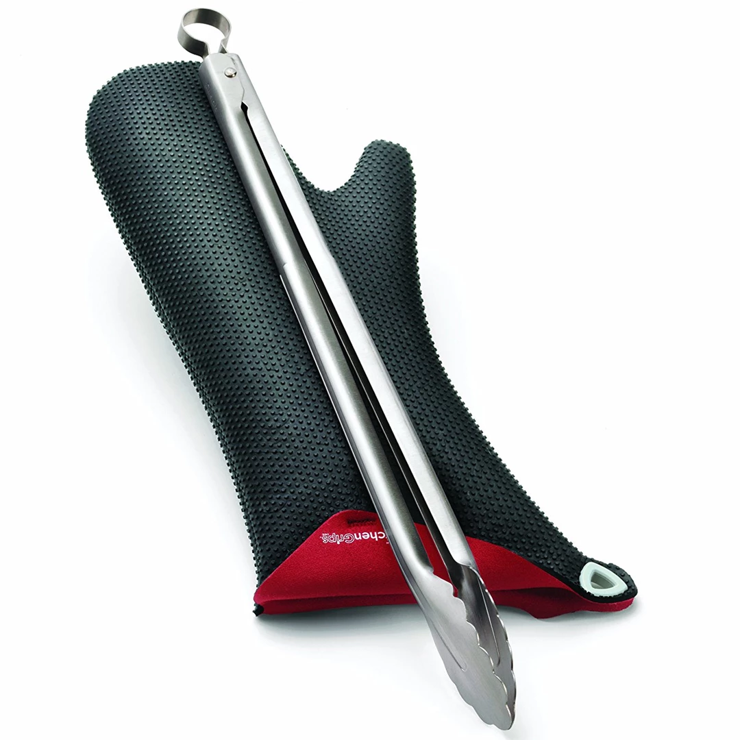 Kitchen Grips Kitchengrips Barbecue Mitt, Flxaprene - Red - Bonus Tongs COOKWARE 3 Kitchen Grips Kitchengrips Barbecue Mitt, Flxaprene - Red - Bonus Tongs COOKWARE