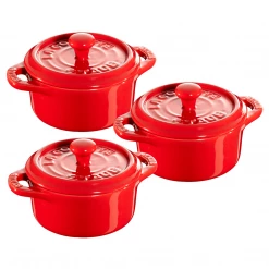 Staub Ceramic 3-Piece Mini Round Cocotte Set - Cherry COOKWARE