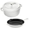 Staub Cast Iron 3-Piece Cocotte And Fry Pan Set - White