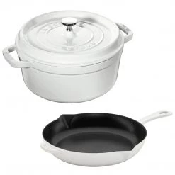Staub Cast Iron 3-Piece Cocotte And Fry Pan Set - White