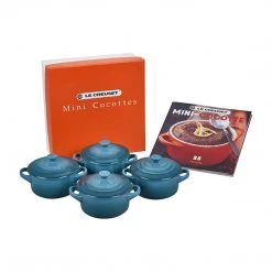Le Creuset 8 Oz. Each Set Of 4 Cocottes W/ Mini-Cocotte Cookbook: Caribbean