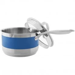 Chantal 2.5 Qt. Pouring Saucepan W/ Strainer Glass Lid & Blue Cove Band