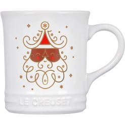 Le Creuset Noel Collection: 14 Oz. Santa Mug - White W/ Applique (Dark Skin Santa) Coffee & Espresso Mugs