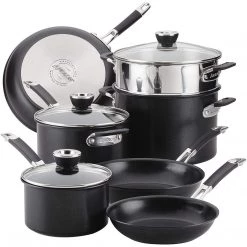 Anolon, Black SmartStack Hard-Anodized Nesting Pots And Pans Cookware Set, 10-Piece, Black, 23.5 X 14 X 13.5 Inches