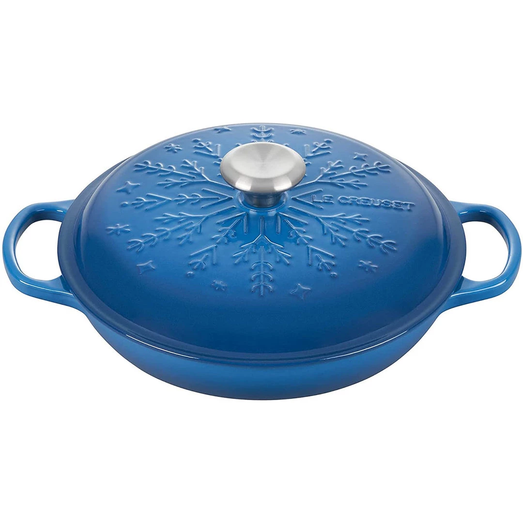 Le Creuset 2.25 Qt. Noel Collection: Signature Braiser - Embossed Snowflake W/ Stainless Steel Knob - Marseille LeCreuset 3 Le Creuset 2.25 Qt. Noel Collection: Signature Braiser - Embossed Snowflake W/ Stainless Steel Knob - Marseille LeCreuset