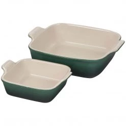 Le Creuset 18 Oz. & 2 Qt. Heritage Set Of 2 Square Dishes - Artichaut COOKWARE