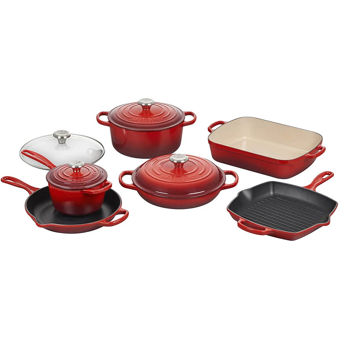Le Creuset 10 Piece Signature Cast Iron Cookware Set - Cerise 3 Le Creuset 10 Piece Signature Cast Iron Cookware Set - Cerise