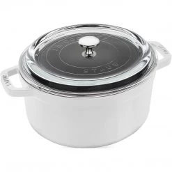 Staub Cast Iron 4-Quart Round Cocotte With Glass Lid - White COOKWARE