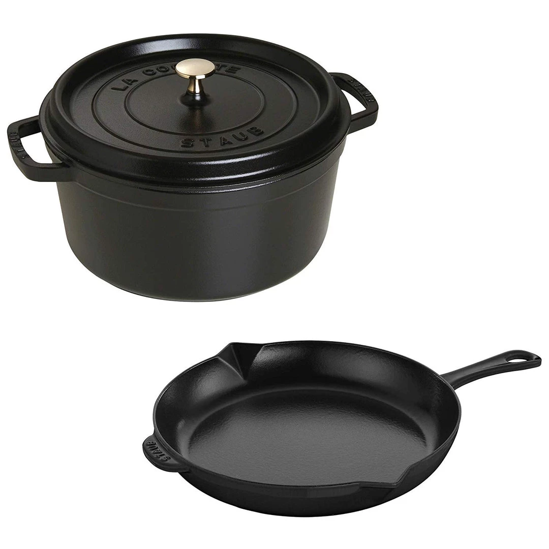 Staub Cast Iron 3-Piece Cocotte And Fry Pan Set - Matte Black COOKWARE 3 Staub Cast Iron 3-Piece Cocotte And Fry Pan Set - Matte Black COOKWARE