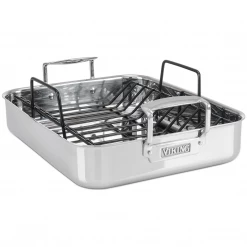 COOKWARE Viking 16'' X 13'' 3-Ply Stainless Steel Roasting Pan With Non-Stick Rack