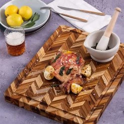 TeakHaus By Herring Cutting/Serving Board W/Hand Grips + Juice Canal (Rectangle) | 20" X 16" X 1.5"