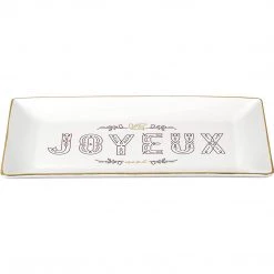 Le Creuset Noel Collection: Stoneware Rectangular Hostess Tray - White W/Applique & Gold Rim