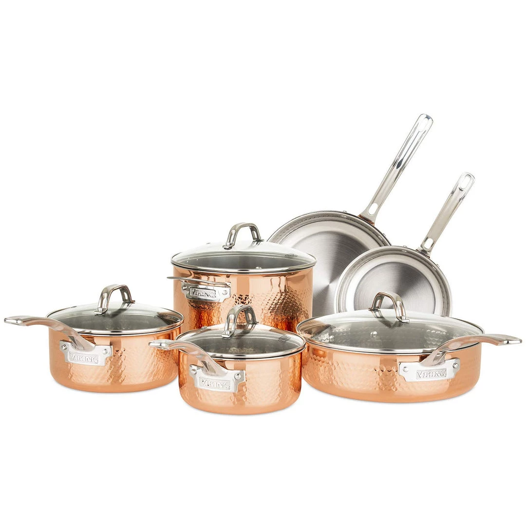 Viking Copper Clad 3-Ply Hammered 10-Piece Cookware Set 3 Viking Copper Clad 3-Ply Hammered 10-Piece Cookware Set
