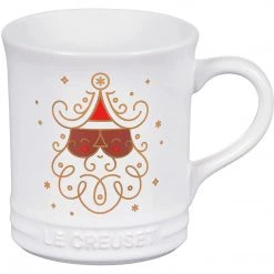 Le Creuset Noel Collection: 14 Oz. Santa Mug - White W/ Applique (Dark Skin Santa) Coffee & Espresso Mugs