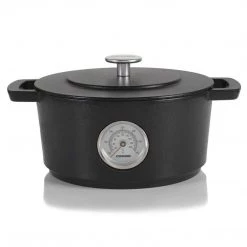 CUTLERY Cuisipro Combekk RAILWAY Recycled Enameled Cast Iron 4.25 Quart Dutch Oven W/ Thermometer, Black, 9.5"
