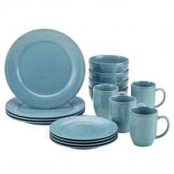 Rachael Ray Cucina Dinnerware 16-Piece Stoneware Dinnerware Set, Agave Blue COOKWARE