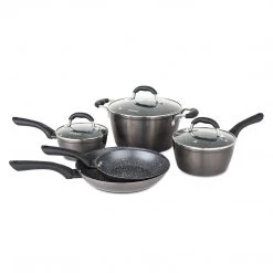 Allrecipes Sizzle Sensor Nonstick Cookware Set, 8 Piece, Graphite
