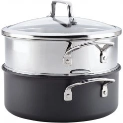 COOKWARE Anolon Authority Hard-Anodized Nonstick Covered Dutch Oven With Steamer Insert, 5-Quarts, Gray