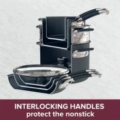 Anolon, Black SmartStack Hard-Anodized Nesting Pots And Pans Cookware Set, 10-Piece, Black, 23.5 X 14 X 13.5 Inches