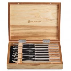 Wusthof 8-Piece Stainless Mignon Steak Knife Set, Olivewood