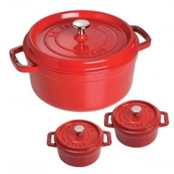 COOKWARE Staub 5.5-qt Round Cocotte With Two Bonus Minis, Cherry