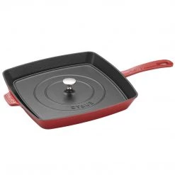 Staub Cast Iron 12" Square Grill Pan & Press Set - Cherry