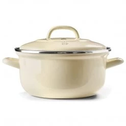 BK Cookware BK, Indigo Round Enameled Casserole With Lid - 26 Cm/5.2 Litre, Cream White