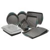 COOKWARE Rachael Ray Nonstick Bakeware Set With Grips Includes Nonstick Bread Pan, Baking Pans, Cookie Sheet, Baking Sheet And Cake Pans - 10 Piece, Gray With Marine Blue Grips