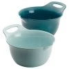 Rachael Ray Tools And Gadgets Nesting / Stackable Mixing Bowl Set With Pour Spouts And Handle - 4 And 5 Quarts, Light Blue And Teal