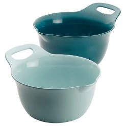 Rachael Ray Tools And Gadgets Nesting / Stackable Mixing Bowl Set With Pour Spouts And Handle - 4 And 5 Quarts, Light Blue And Teal