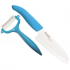 Kyocera 5.5'' Santoku And Y-Peeler Set - Blue CUTLERY