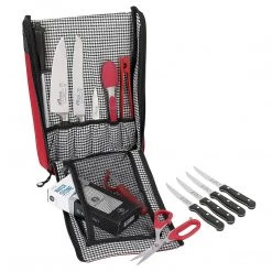 CUTLERY Messermeister 6-Pocket Heavy Duty Messenger Knife Bag, Mesh Interior, Red