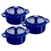 COOKWARE Staub Ceramic 3-Piece Mini Round Cocotte Set - Dark Blue