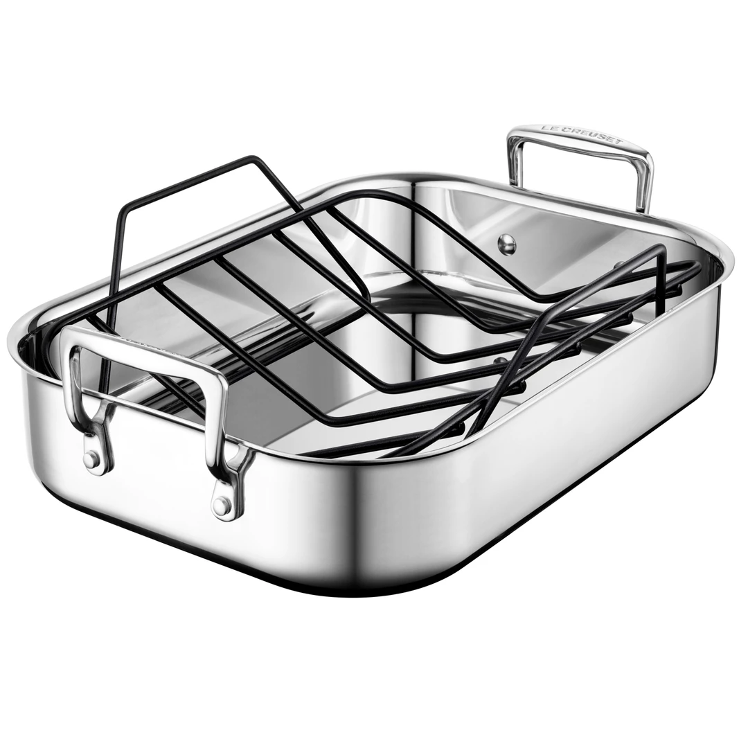 Le Creuset Stainless Steel Roasting Pan With Nonstick Rack COOKWARE 3 Le Creuset Stainless Steel Roasting Pan With Nonstick Rack COOKWARE