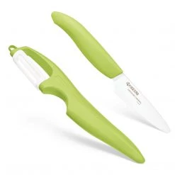 CUTLERY Kyocera Advanced Ceramic 3-inch Paring Knife With Vertical Double Edge Peeler, Green