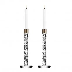 Orrefors Carat 11-5/8" Crystal/Brass Candlesticks, Pair