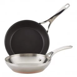 Anolon Nouvelle Copper Frying / Fry Pan / Skillet Set, 9.5 Inch Stainless Steel And 10.25 Inch Hard Anodized Nonstick
