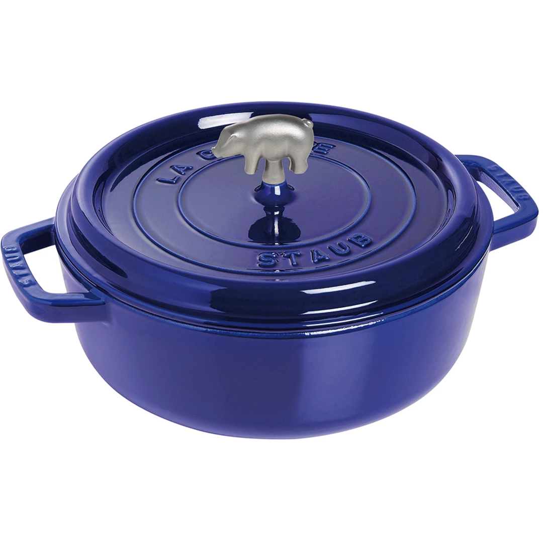 Staub Cast Iron 6-Quart Cochon Shallow Wide Round Cocotte - Dark Blue 3 Staub Cast Iron 6-Quart Cochon Shallow Wide Round Cocotte - Dark Blue