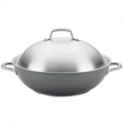 COOKWARE Anolon Accolade Forged Hard-Anodized Precision Forge Covered Wok, 13.5-Inch, Moonstone