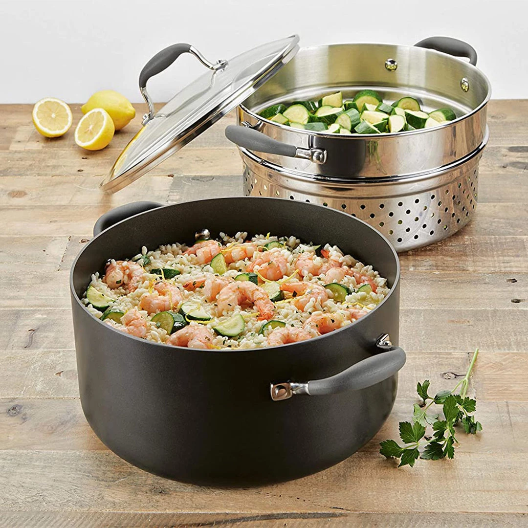Anolon Advanced Hard-Anodized Dutch Oven Multipurpose Steamer Set, 8.5-Quart, Graphite 7 Anolon Advanced Hard-Anodized Dutch Oven Multipurpose Steamer Set, 8.5-Quart, Graphite