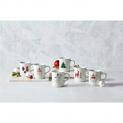 Le Creuset Noel Collection: 14 Oz. Santa Mug - White W/ Applique (Dark Skin Santa) Coffee & Espresso Mugs