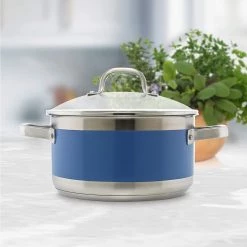 Chantal 6 Qt. Stockpot W/ Glass Lid & Blue Cove Band COOKWARE