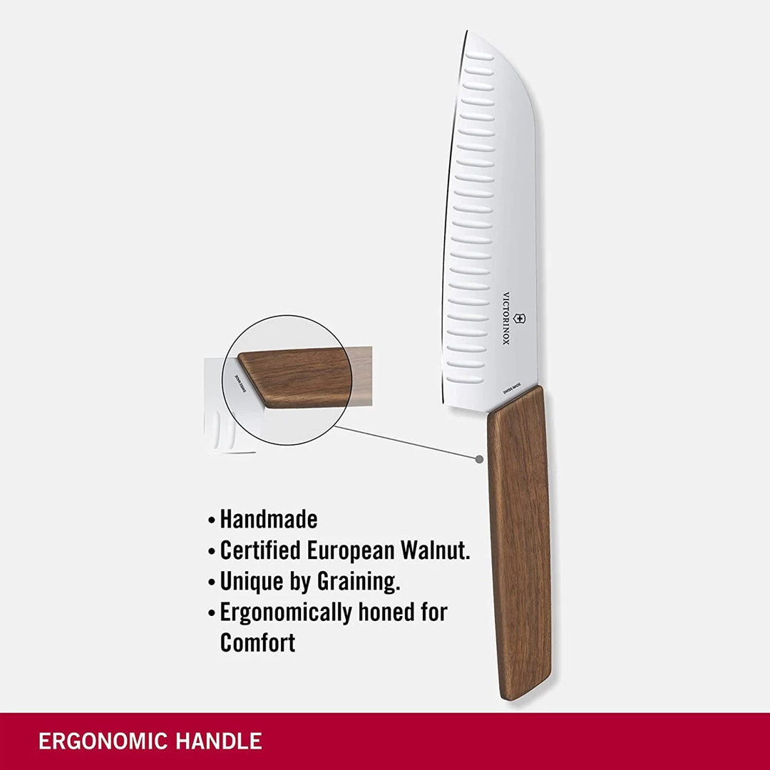CUTLERY Victorinox Swiss Modern 7"Santoku Granton Blade, Walnut 5 CUTLERY Victorinox Swiss Modern 7"Santoku Granton Blade, Walnut