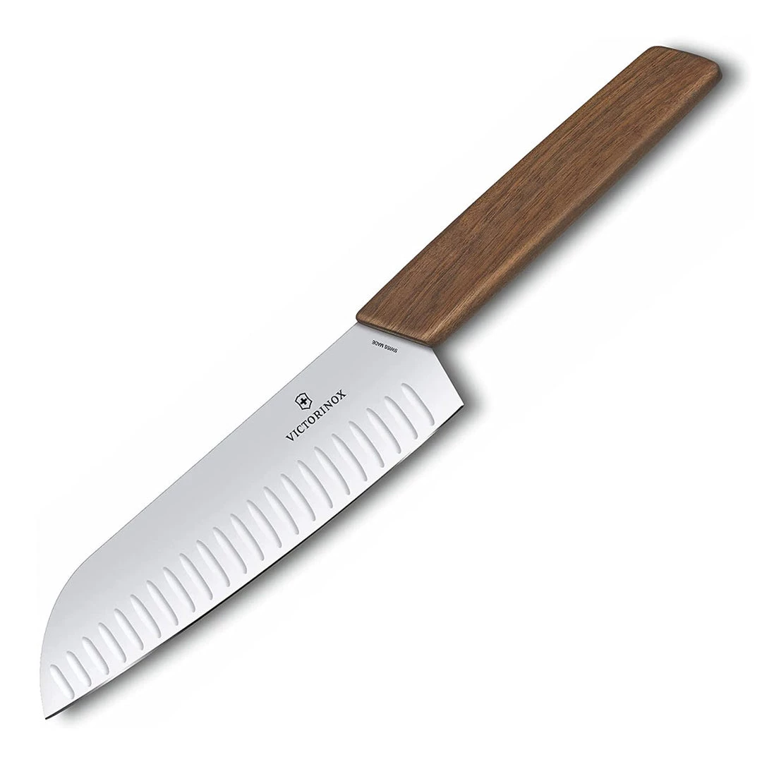 CUTLERY Victorinox Swiss Modern 7"Santoku Granton Blade, Walnut 3 CUTLERY Victorinox Swiss Modern 7"Santoku Granton Blade, Walnut