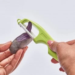 CUTLERY Kyocera Advanced Ceramic 3-inch Paring Knife With Vertical Double Edge Peeler, Green