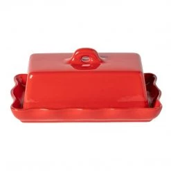 CASAFINA RECT BUTTER DISH 8 In W/ LID - RED BAKEWARE