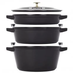 Staub Cast Iron 4-pc Stackable Set - Black