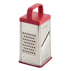 Rachael Ray Tools And Gadgets Stainless Steel Box Grater For Vegetables, Chocolate, Hard Cheeses, And More, Red COOKWARE