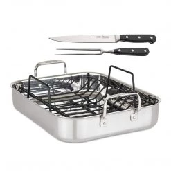 Viking Culinary 3-Ply Roasting Pan W/ Rack & Carving Set , 16" X 13" X 3", Stainless Steel (4013-9902C)